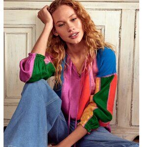 BODEN Linen Colour Block Top in Multi